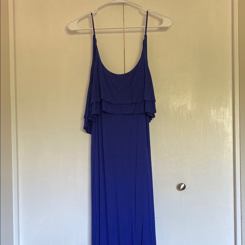 Pink Rose Blue Ruffled Tiered Maxi Dress